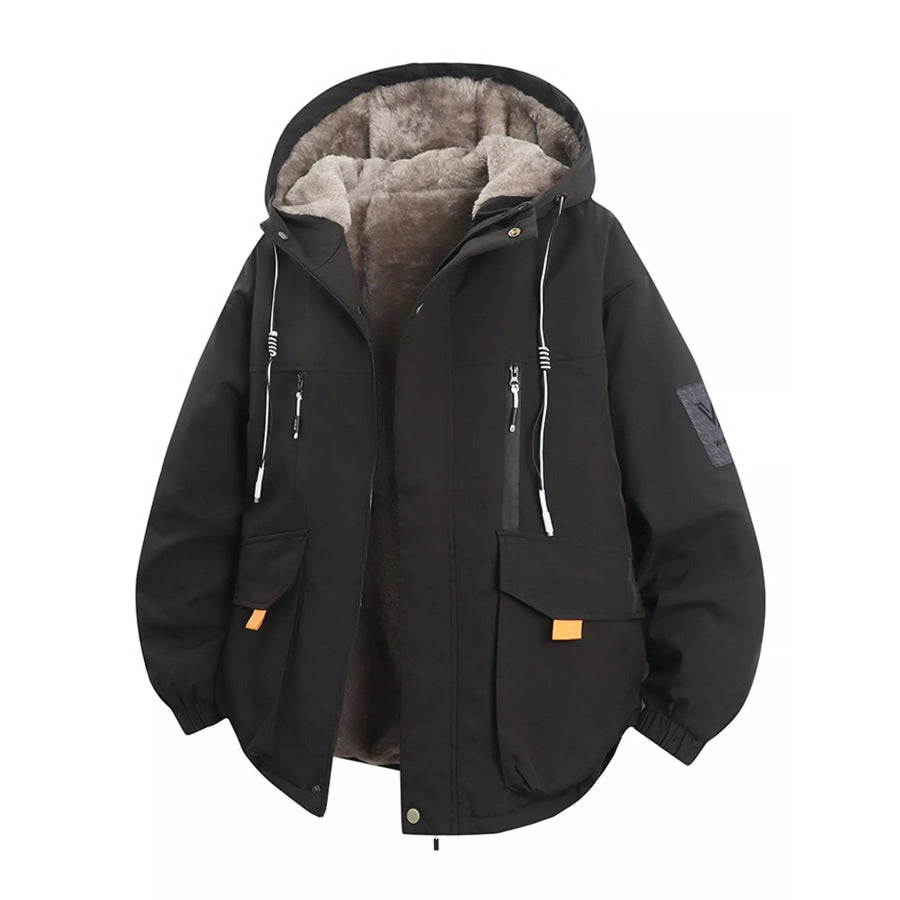 Men’s Plus Size Fleece-Lined Hooded Winter Parka Coat Black / M Apparel and Accessories