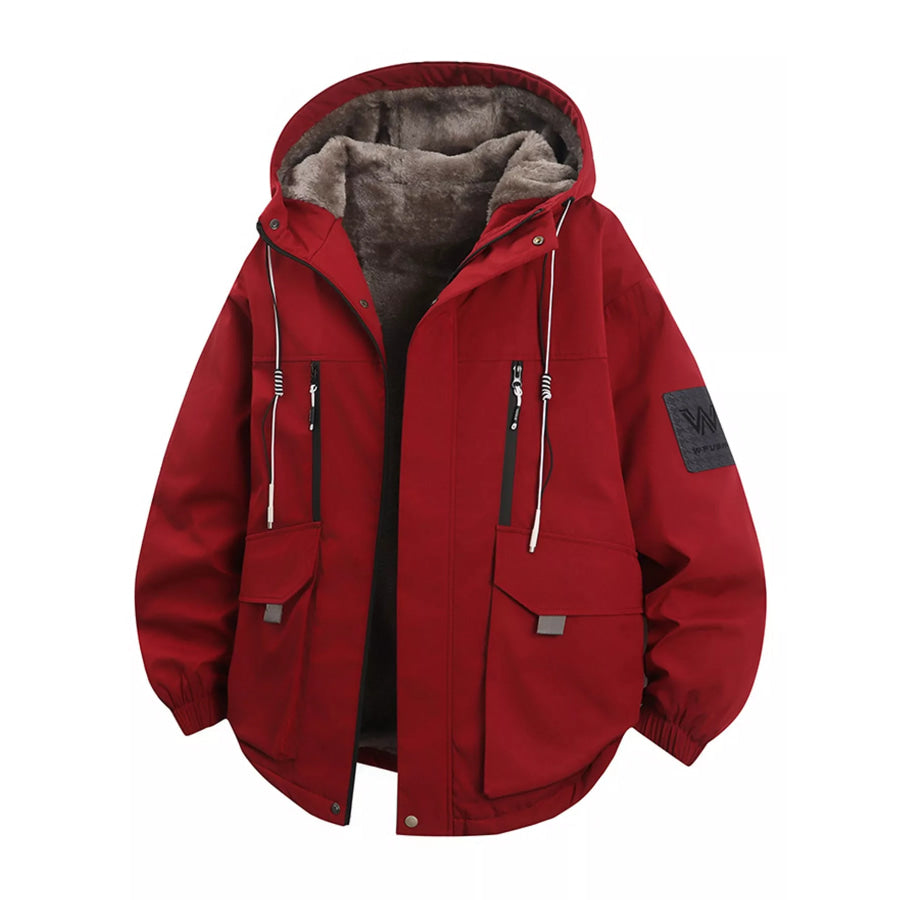 Men’s Plus Size Fleece-Lined Hooded Winter Parka Coat Red / M Apparel and Accessories