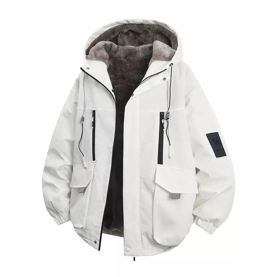 Men’s Plus Size Fleece-Lined Hooded Winter Parka Coat White / M Apparel and Accessories
