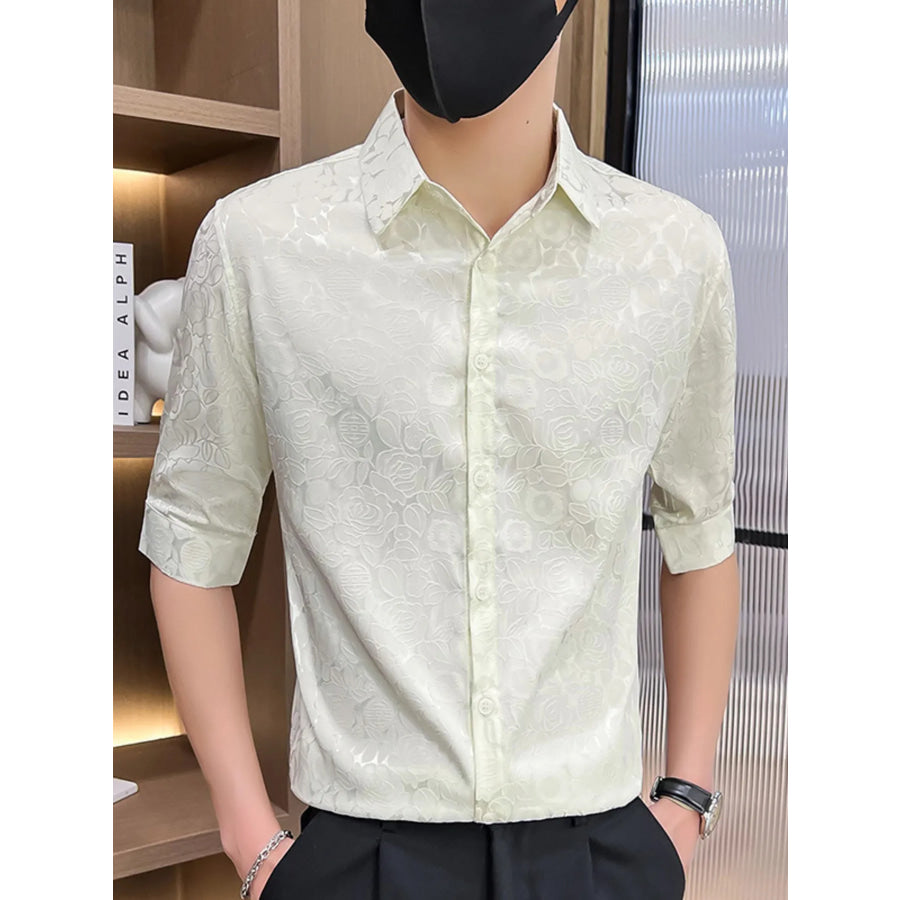 Men’s Plus Size Floral Lace Slim Fit Shirt Apparel and Accessories