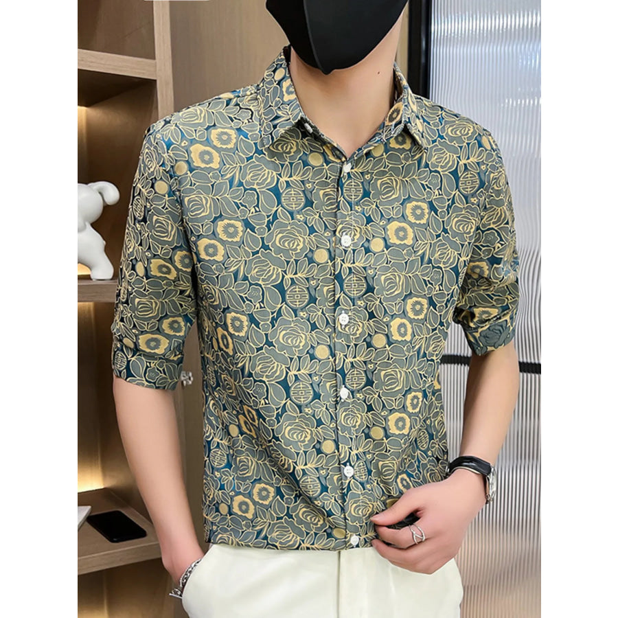 Men’s Plus Size Floral Lace Slim Fit Shirt Apparel and Accessories