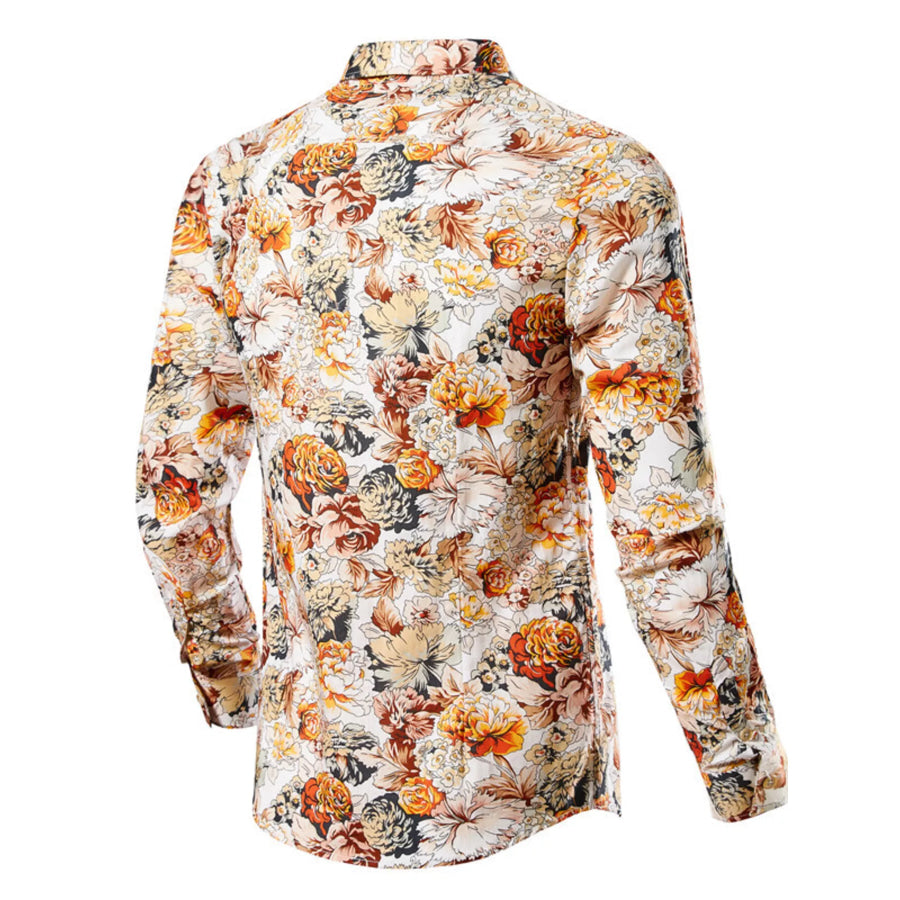 Men’s Plus Size Floral Print Long Sleeve Shirt Sherbet / M Apparel and Accessories