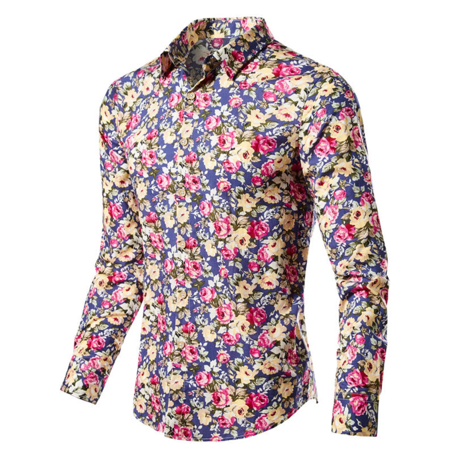 Men’s Plus Size Floral Print Long Sleeve Shirt Floral / M Apparel and Accessories