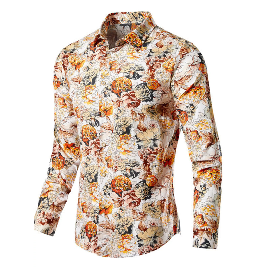 Men’s Plus Size Floral Print Long Sleeve Shirt Sherbet / M Apparel and Accessories