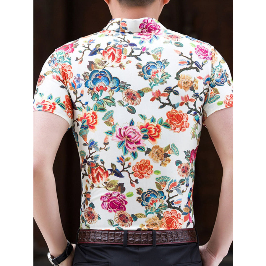 Men’s Plus Size Floral Print Short Sleeve Button-Down Shirt Apparel and Accessories