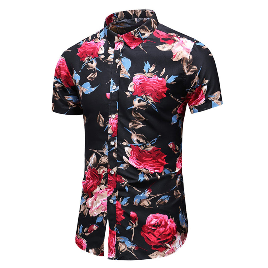 Men’s Plus Size Floral Print Short Sleeve Casual Shirt Apparel and Accessories