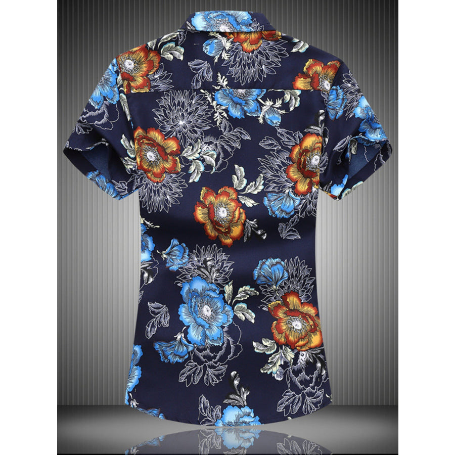 Men’s Plus Size Floral Print Short Sleeve Casual Shirt Apparel and Accessories