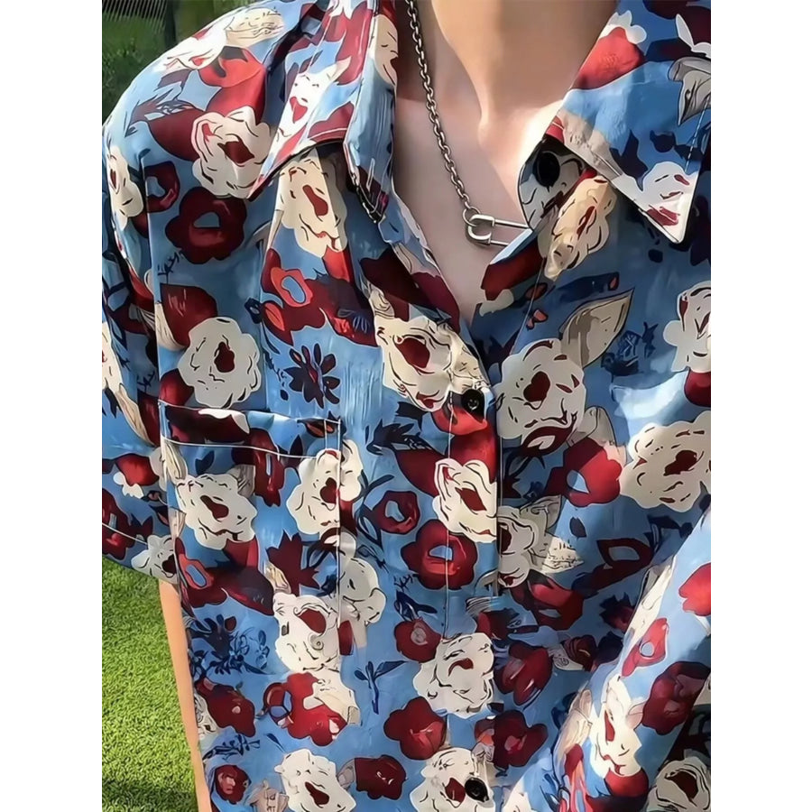 Men’s Plus Size Floral Print Short-Sleeve Shirt Black / M Apparel and Accessories