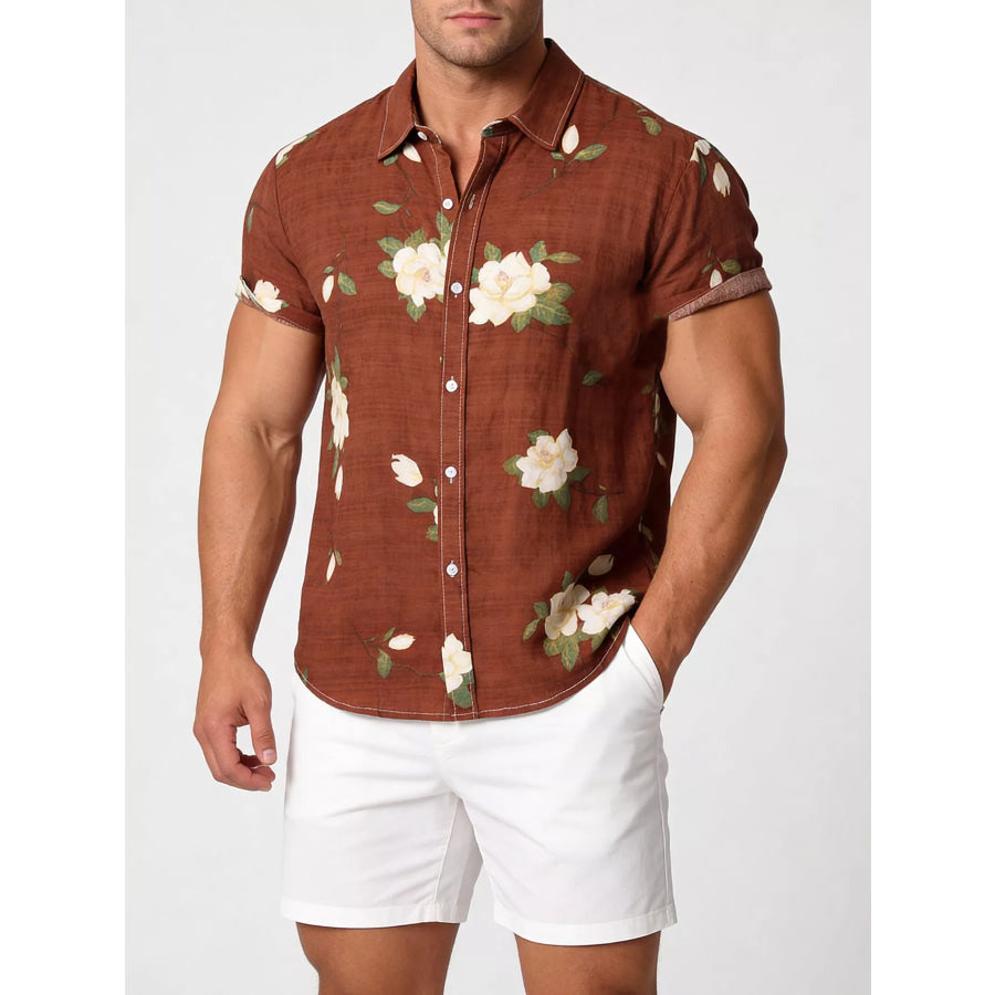 Men’s Plus Size Floral Print Short Sleeve Shirt Apparel and Accessories