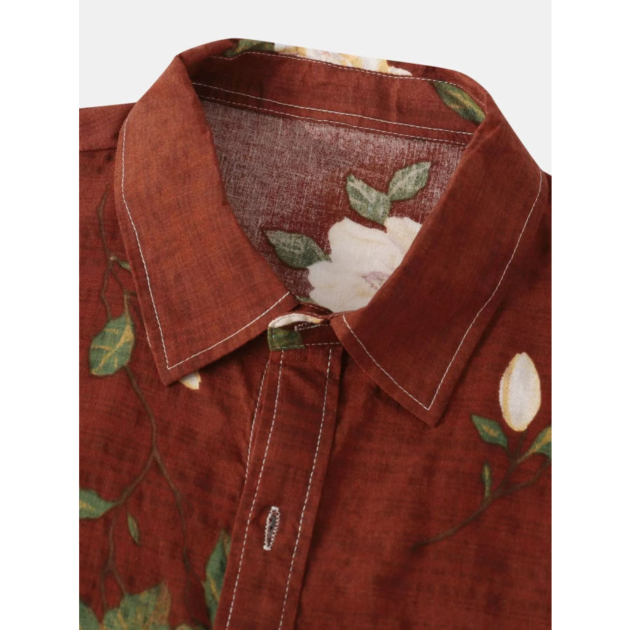 Men’s Plus Size Floral Print Short Sleeve Shirt Apparel and Accessories