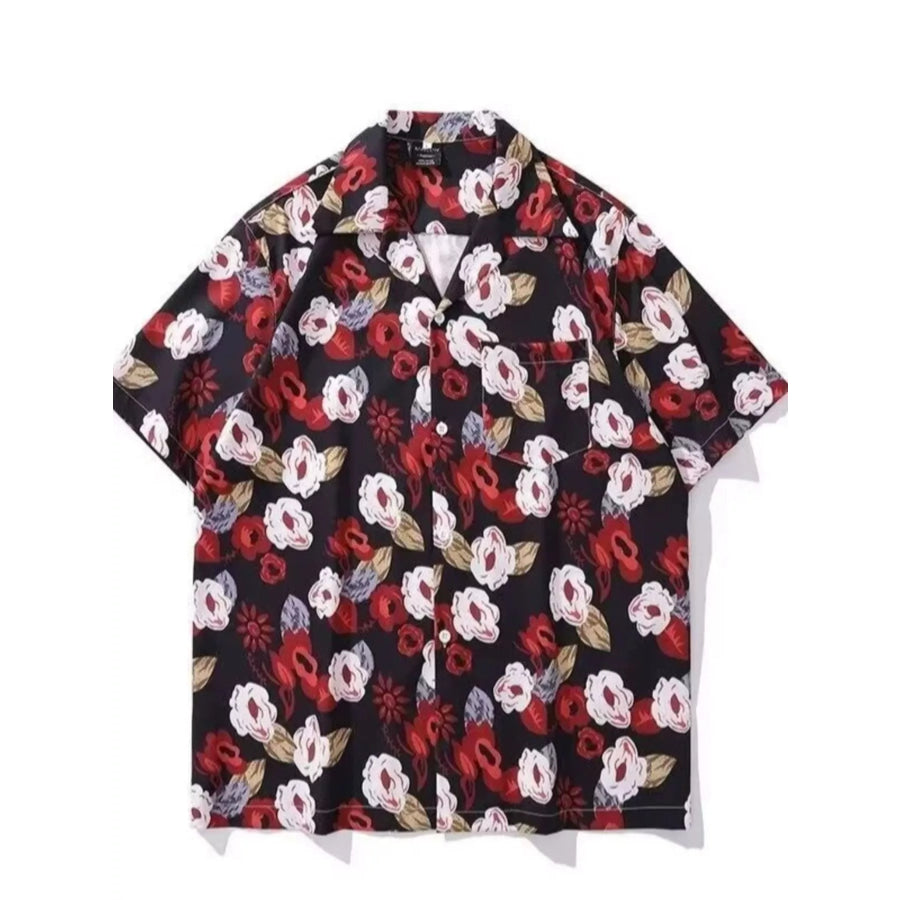 Men’s Plus Size Floral Print Short-Sleeve Shirt Black / M Apparel and Accessories