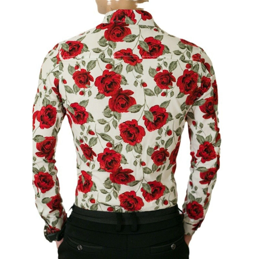 Men’s Plus Size Floral Print Slim Fit Long Sleeve Shirt Apparel and Accessories