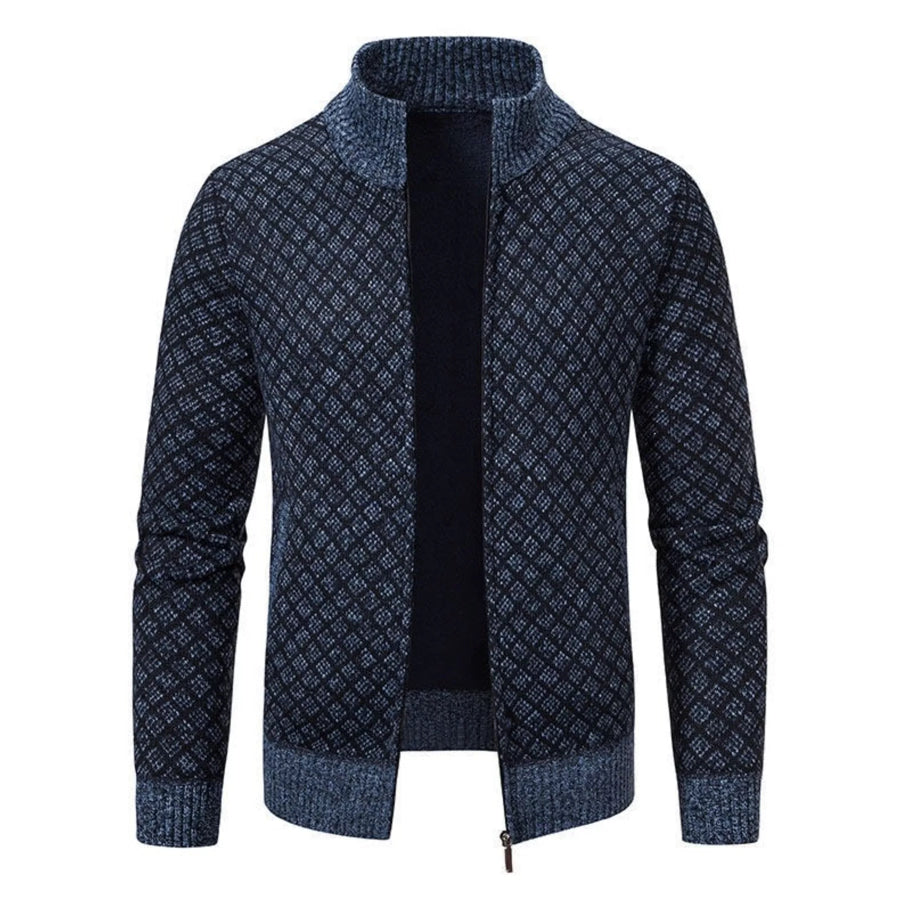 Men’s Plus Size Geometric Patterned Full-Zip Cardigan Apparel and Accessories
