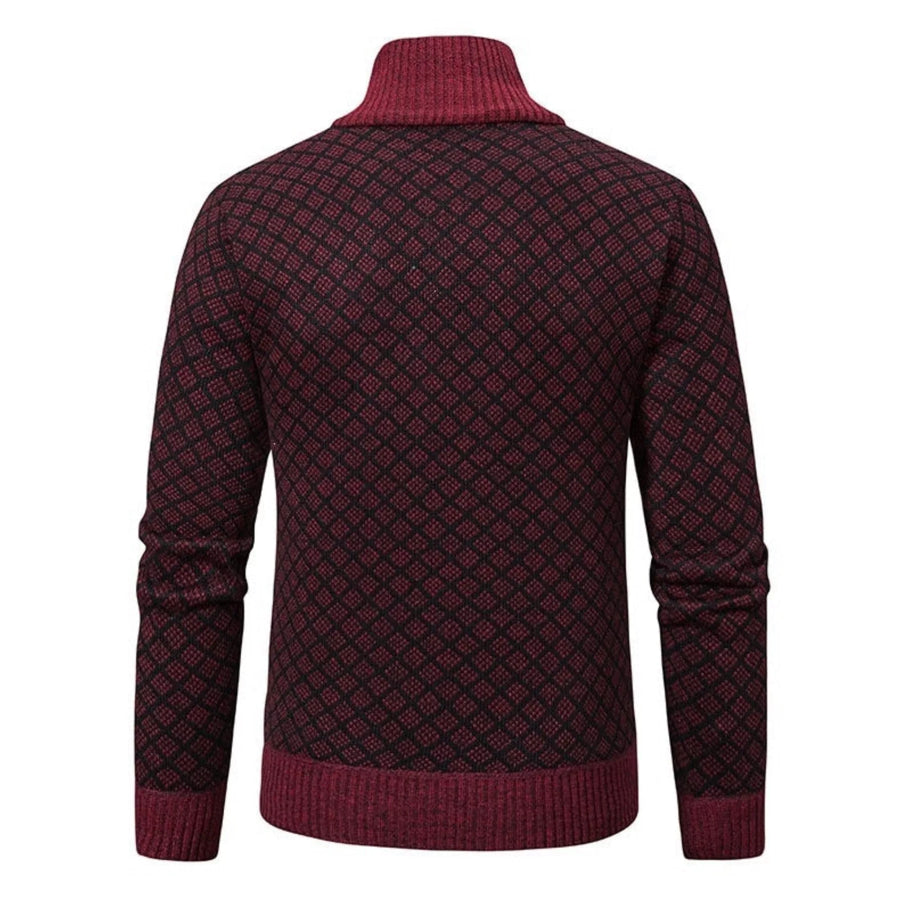 Men’s Plus Size Geometric Patterned Full-Zip Cardigan Apparel and Accessories