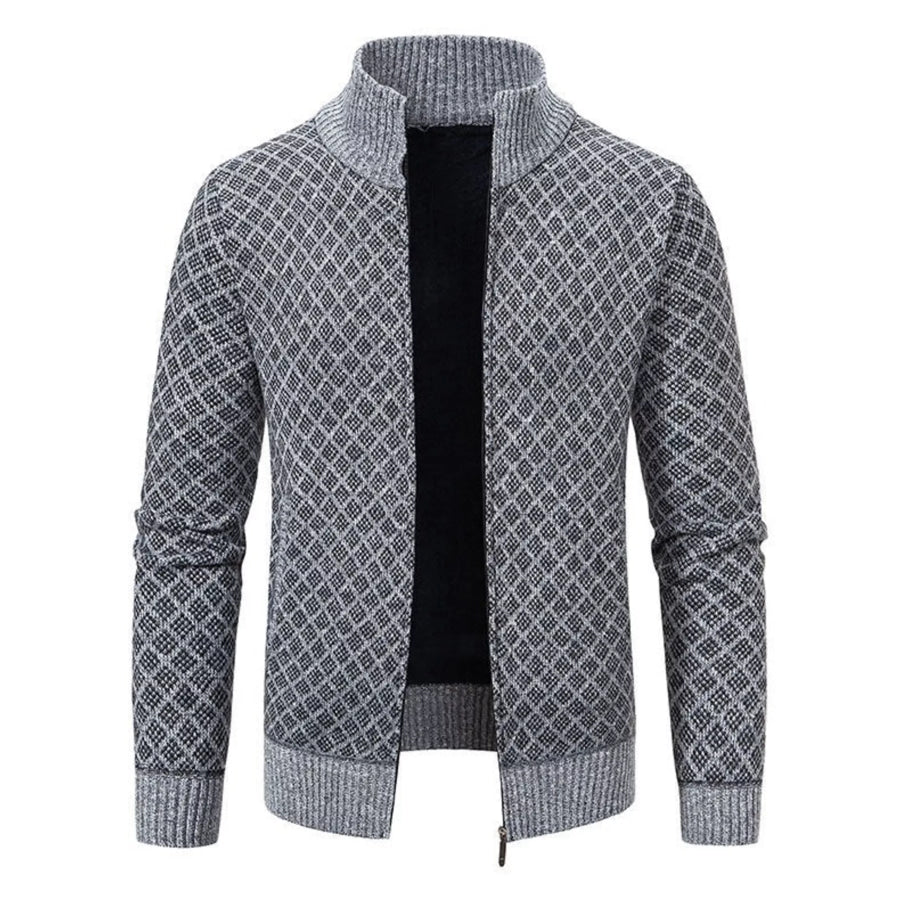 Men’s Plus Size Geometric Patterned Full-Zip Cardigan Apparel and Accessories