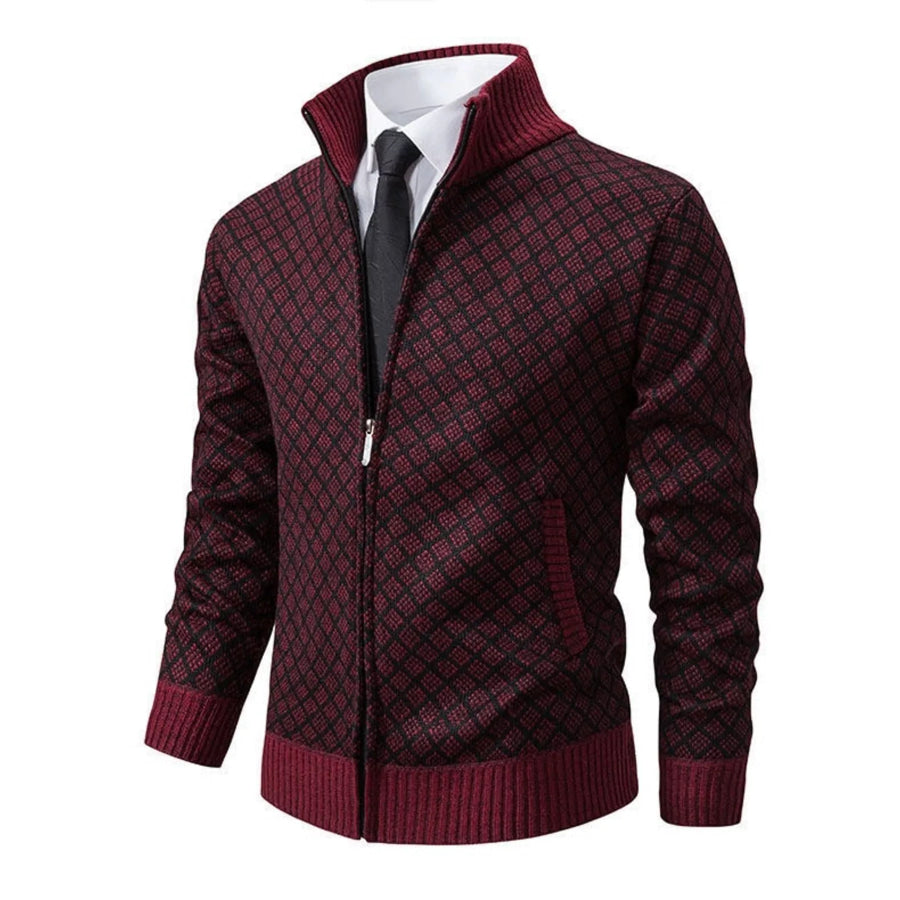 Men’s Plus Size Geometric Patterned Full-Zip Cardigan Apparel and Accessories