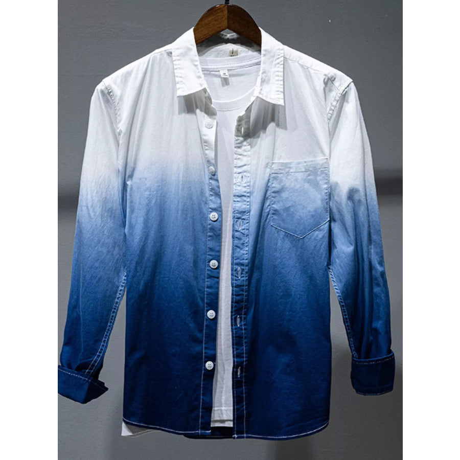 Men’s Plus Size Gradient Long Sleeve Shirt Blue / M Apparel and Accessories