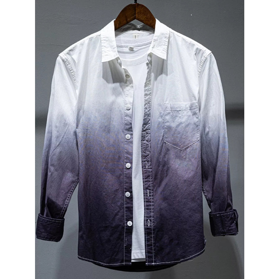 Men’s Plus Size Gradient Long Sleeve Shirt Brown / M Apparel and Accessories