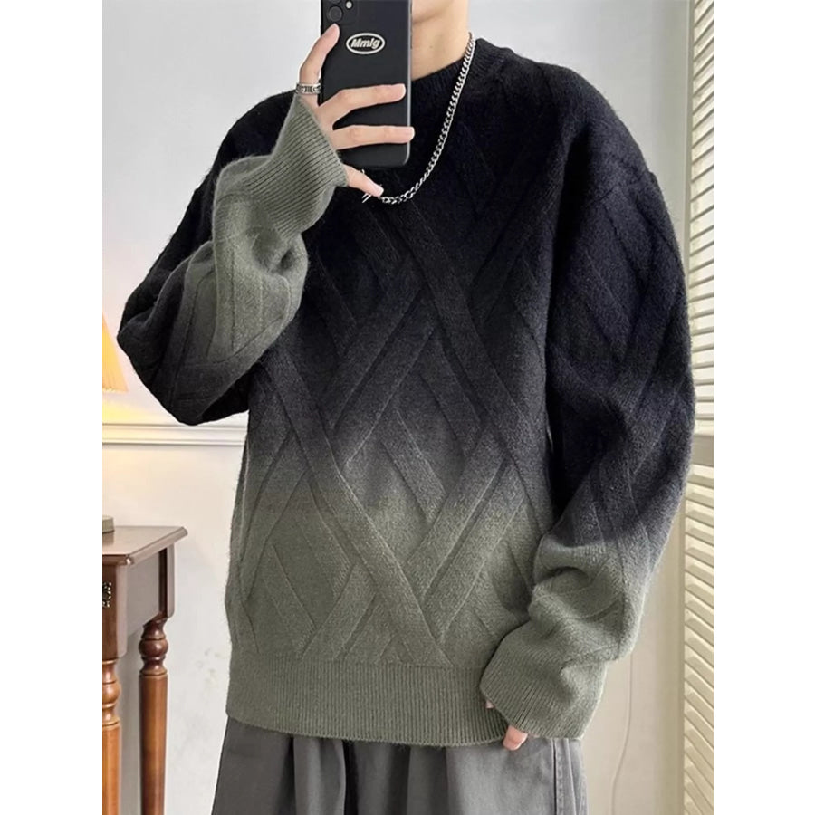 Men’s Plus Size Gradient Round Neck Sweater Apparel and Accessories