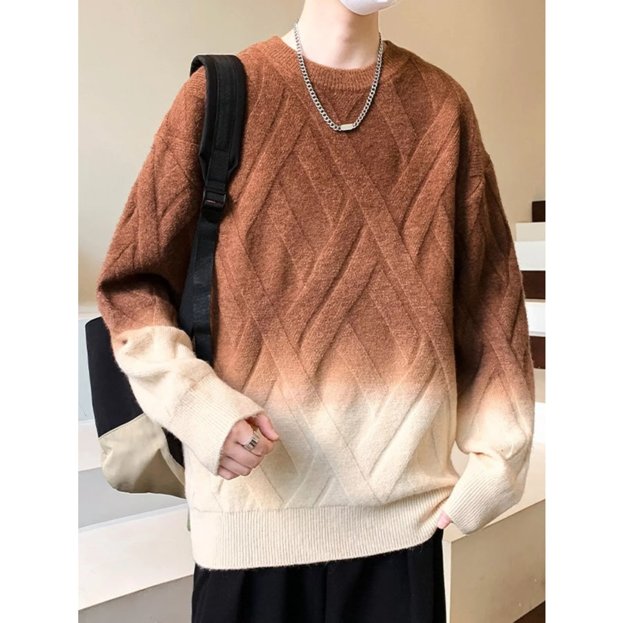 Men’s Plus Size Gradient Round Neck Sweater Brown / M Apparel and Accessories