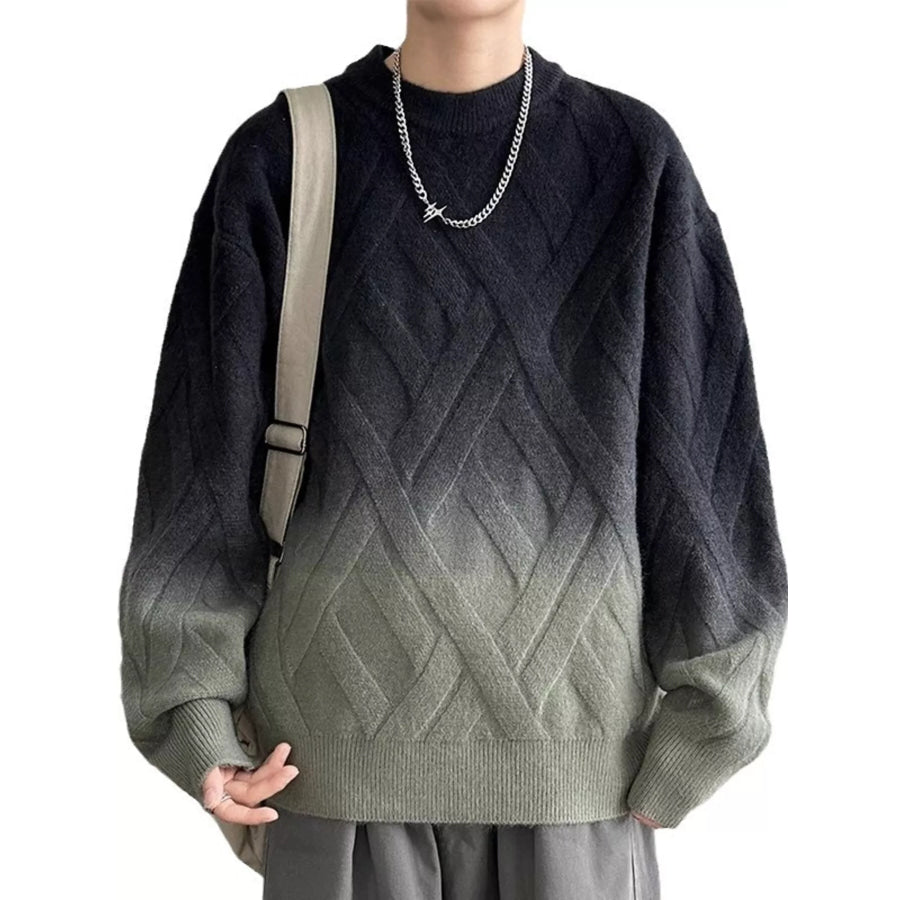 Men’s Plus Size Gradient Round Neck Sweater Gray / M Apparel and Accessories