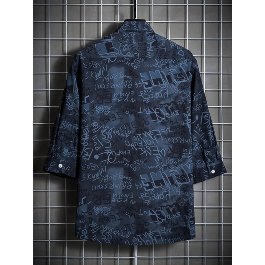 Men’s Plus Size Graffiti Print Casual Shirt Apparel and Accessories