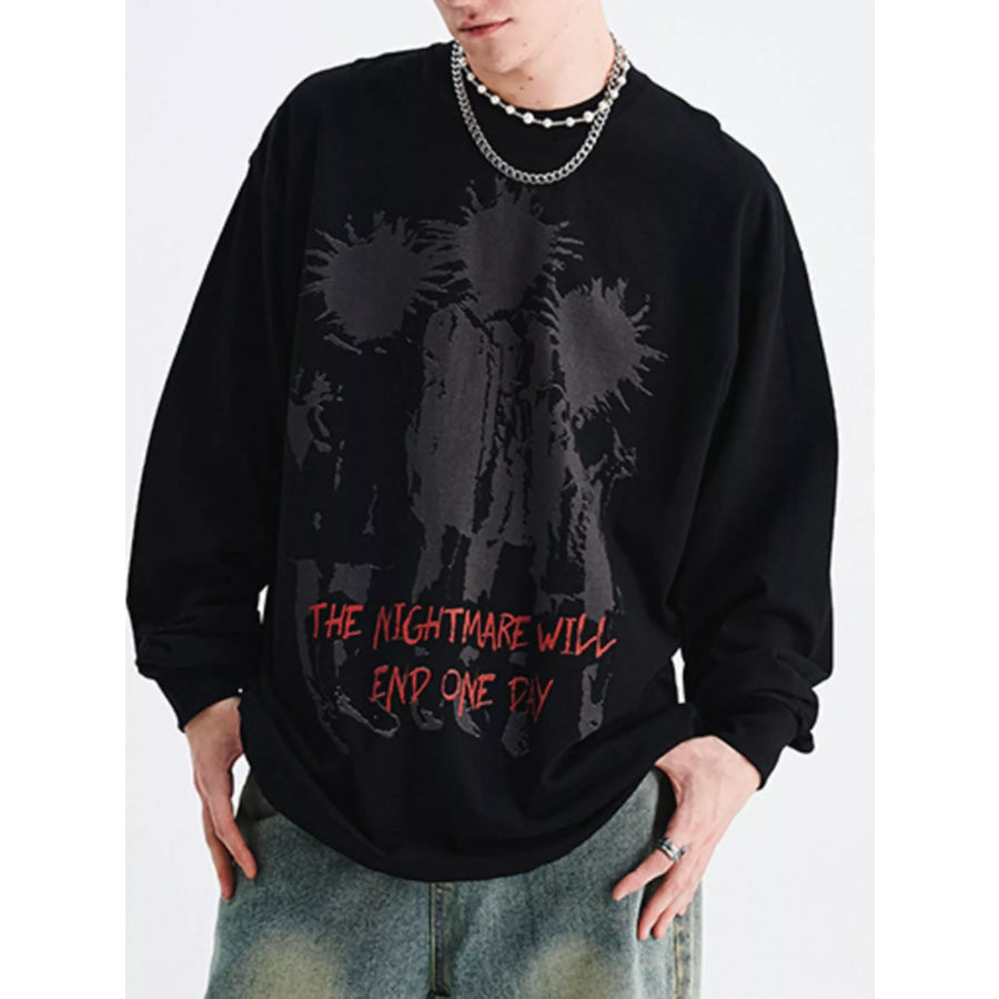 Men’s Plus Size Graphic Long Sleeve T-Shirt Black / S Apparel and Accessories