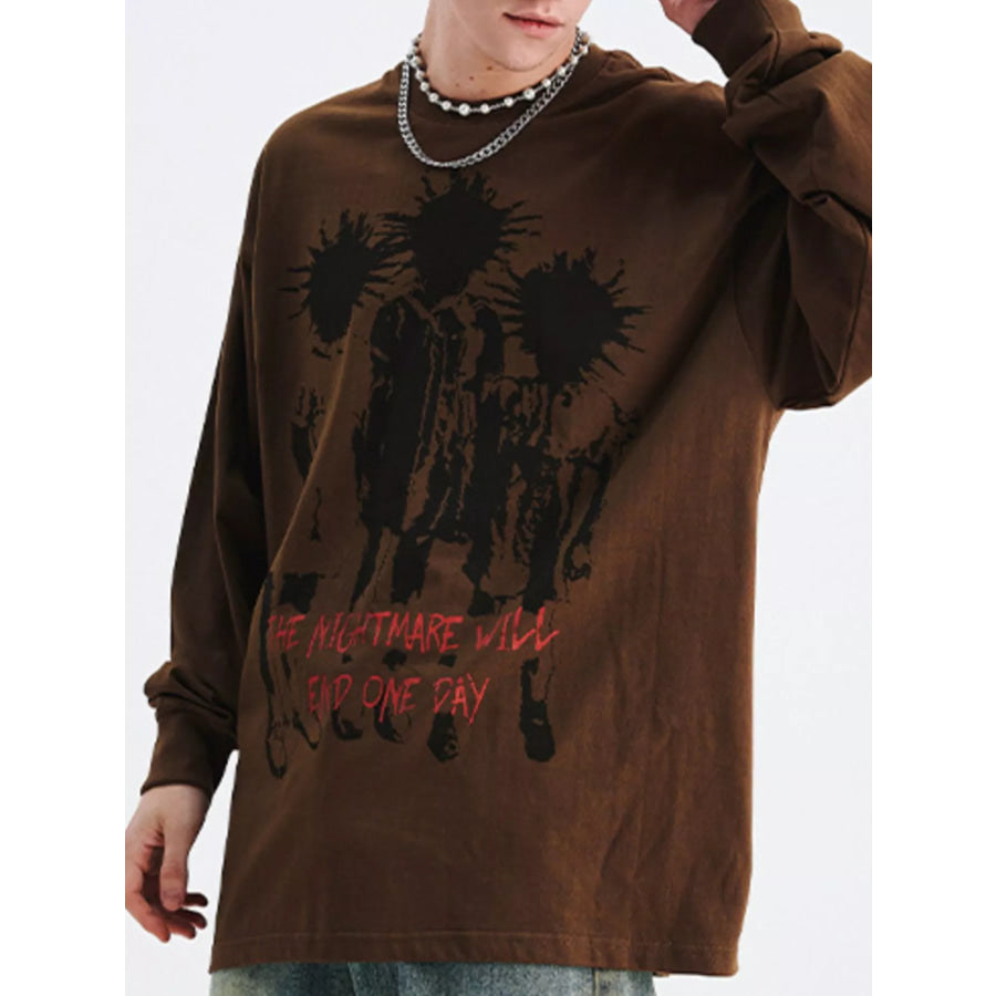 Men’s Plus Size Graphic Long Sleeve T-Shirt Brown / S Apparel and Accessories