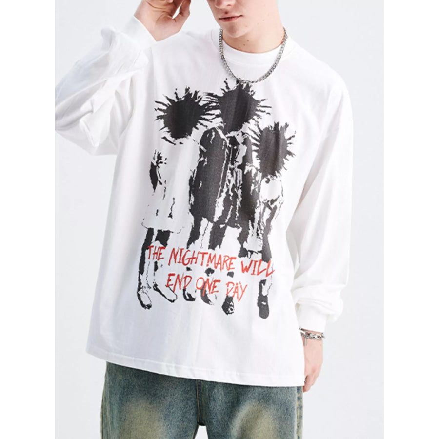 Men’s Plus Size Graphic Long Sleeve T-Shirt White / S Apparel and Accessories