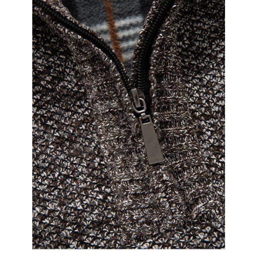 Men’s Plus Size Half-Zip Stand Collar Textured Sweater Apparel and Accessories