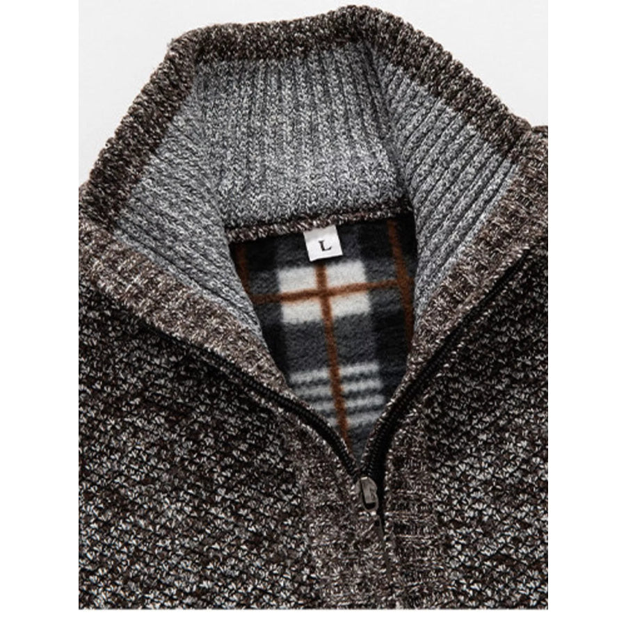Men’s Plus Size Half-Zip Stand Collar Textured Sweater Apparel and Accessories