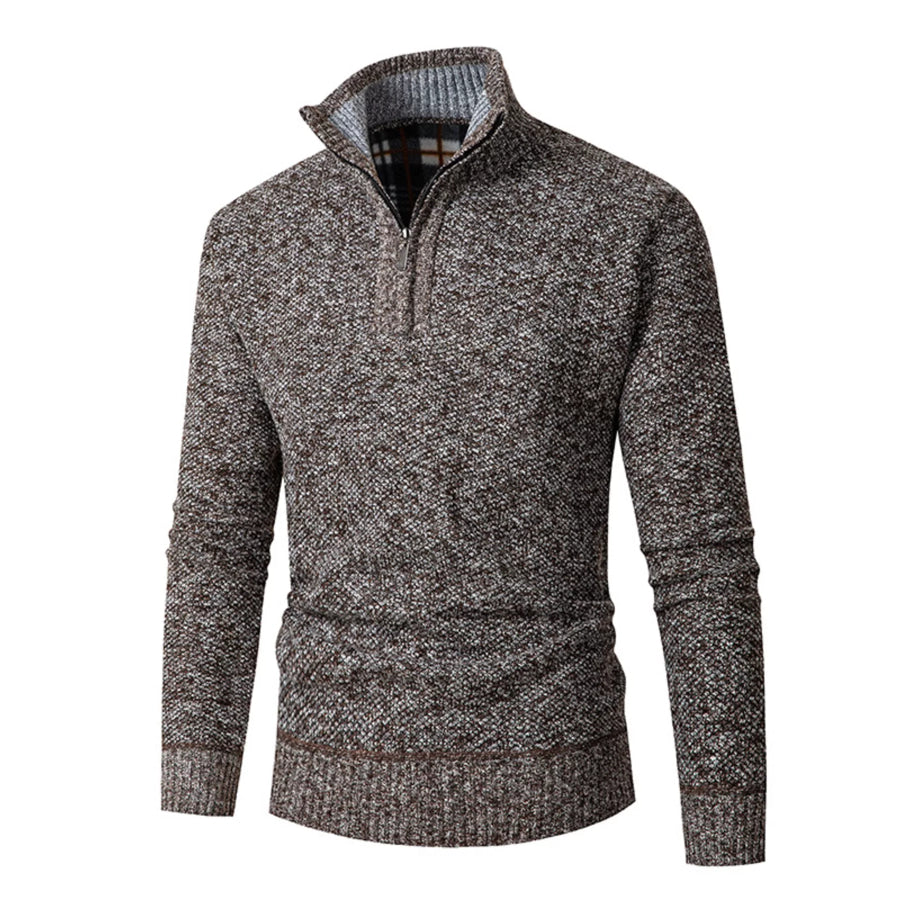 Men’s Plus Size Half-Zip Stand Collar Textured Sweater Brown / M Apparel and Accessories