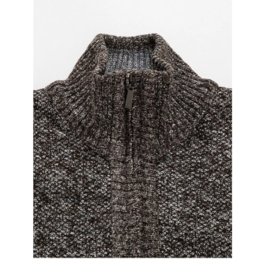Men’s Plus Size Half-Zip Stand Collar Textured Sweater Dark Gray / M Apparel and Accessories