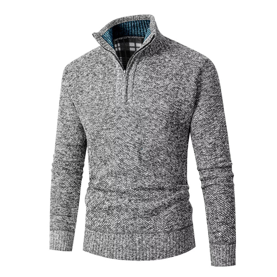 Men’s Plus Size Half-Zip Stand Collar Textured Sweater Light Gray / M Apparel and Accessories