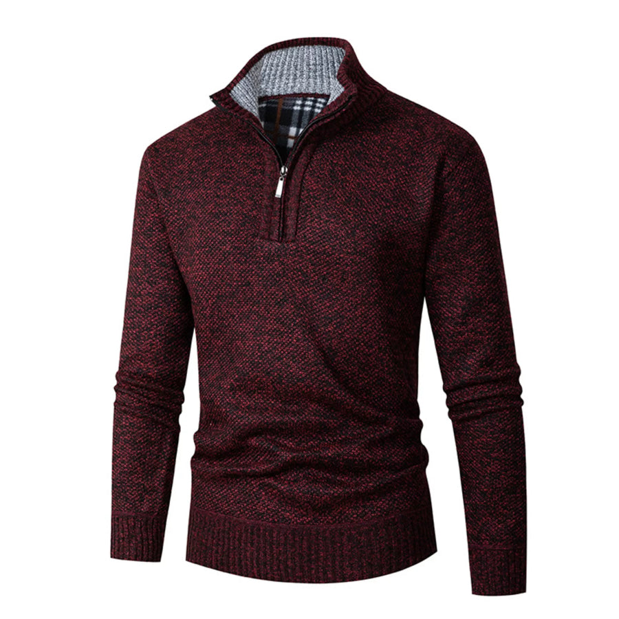 Men’s Plus Size Half-Zip Stand Collar Textured Sweater Wine Red / M Apparel and Accessories