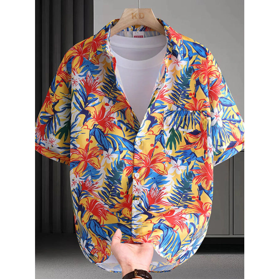 Men’s Plus Size Hawaiian Print Short Sleeve Shirt Red / M Apparel and Accessories