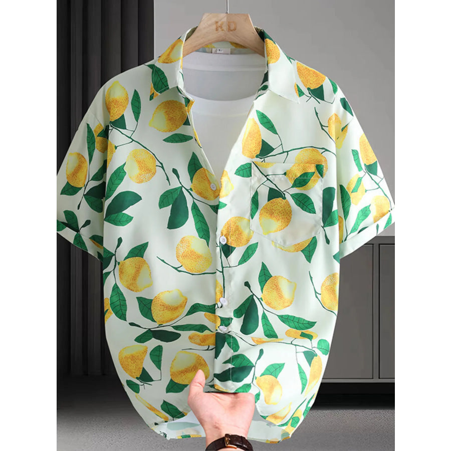 Men’s Plus Size Hawaiian Print Short Sleeve Shirt Yellow / M Apparel and Accessories