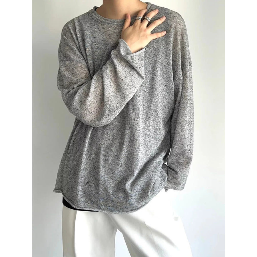 Men’s Plus Size Heathered Long-Sleeve T-Shirt Gray / M Apparel and Accessories
