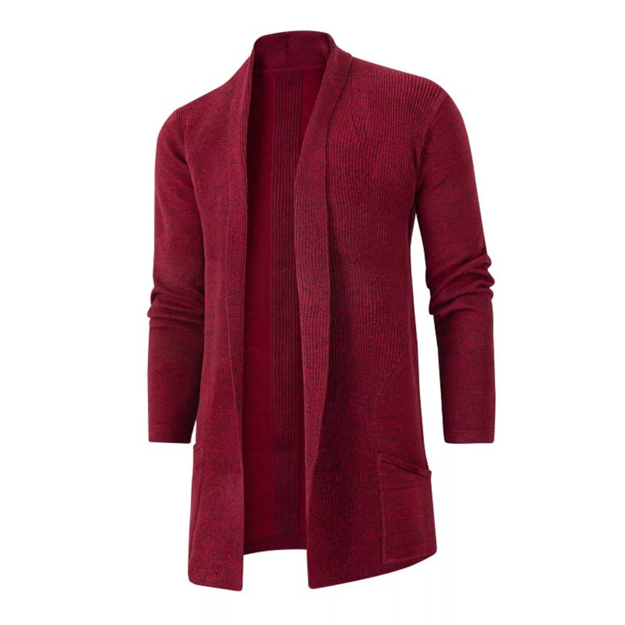 Men’s Plus Size Heathered Open Front Longline Knit Cardigan with Pockets Burgundy / M Apparel and Accessories