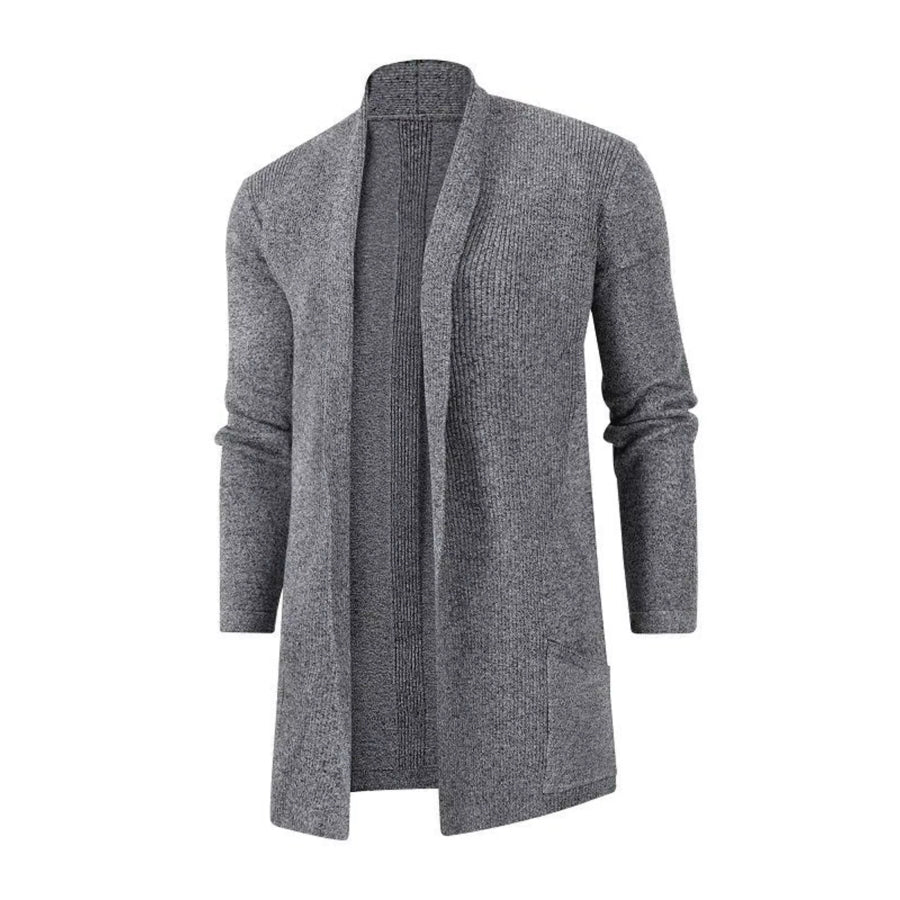 Men’s Plus Size Heathered Open Front Longline Knit Cardigan with Pockets Gray / M Apparel and Accessories