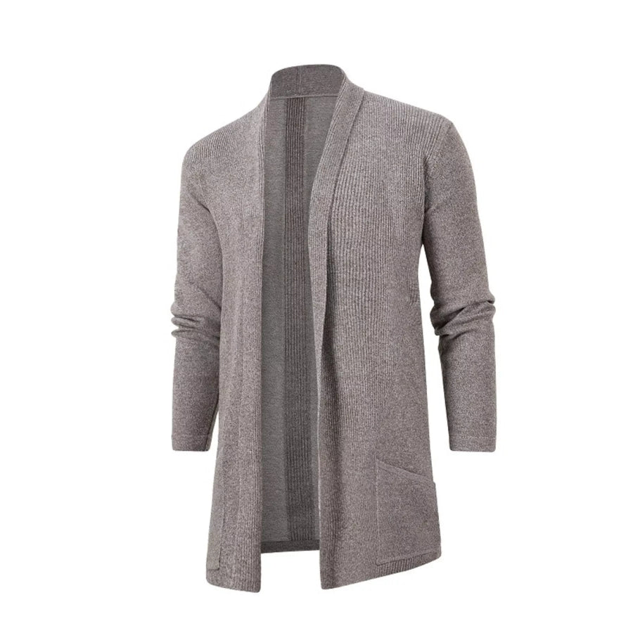 Men’s Plus Size Heathered Open Front Longline Knit Cardigan with Pockets Khaki / M Apparel and Accessories