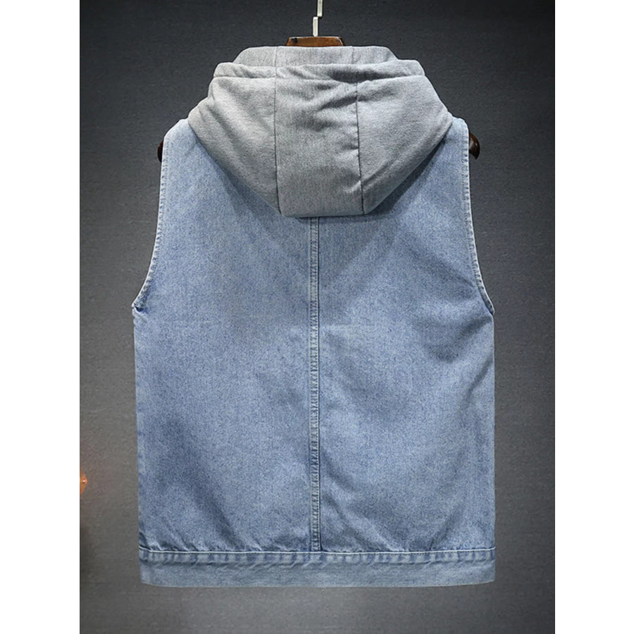 Men’s Plus Size Hooded Denim Vest with Fleece Lining Apparel and Accessories