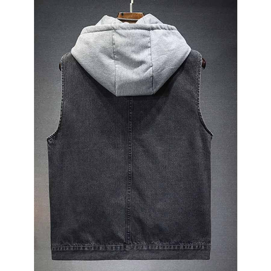 Men’s Plus Size Hooded Denim Vest with Fleece Lining Apparel and Accessories