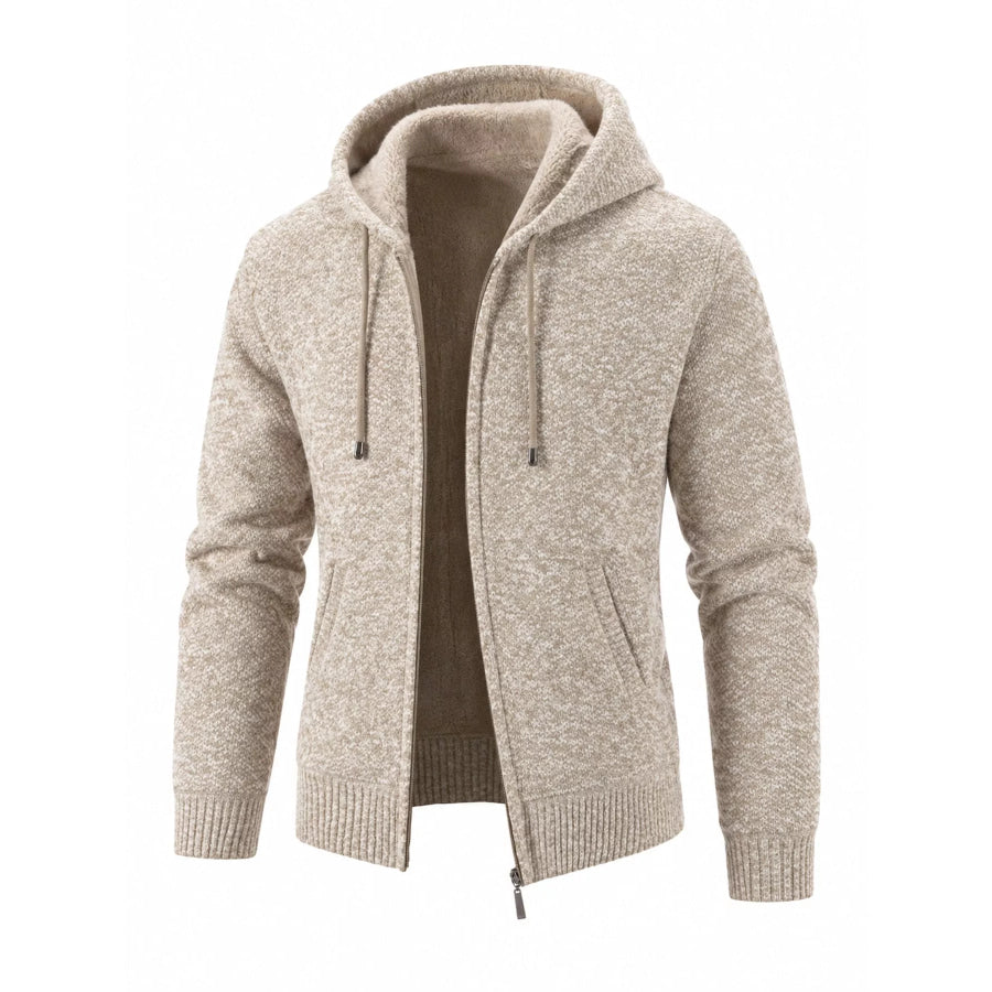 Men’s Plus Size Hooded Knit Cardigan with Full-Zip Closure Beige-6602 / M Apparel and Accessories