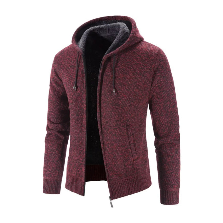 Men’s Plus Size Hooded Knit Cardigan with Full-Zip Closure Burgundy-6602 / M Apparel and Accessories