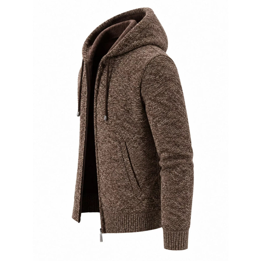 Men’s Plus Size Hooded Knit Cardigan with Full-Zip Closure Coffee-6602 / M Apparel and Accessories