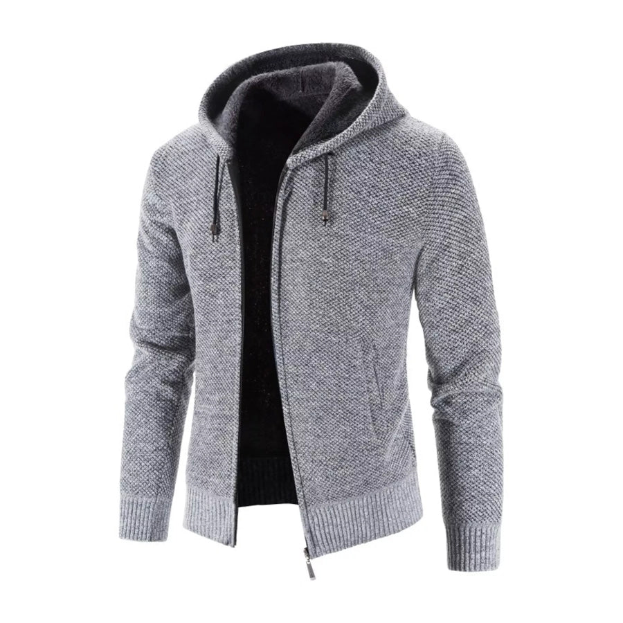 Men’s Plus Size Hooded Knit Cardigan with Full-Zip Closure Light Gray-6602 / M Apparel and Accessories