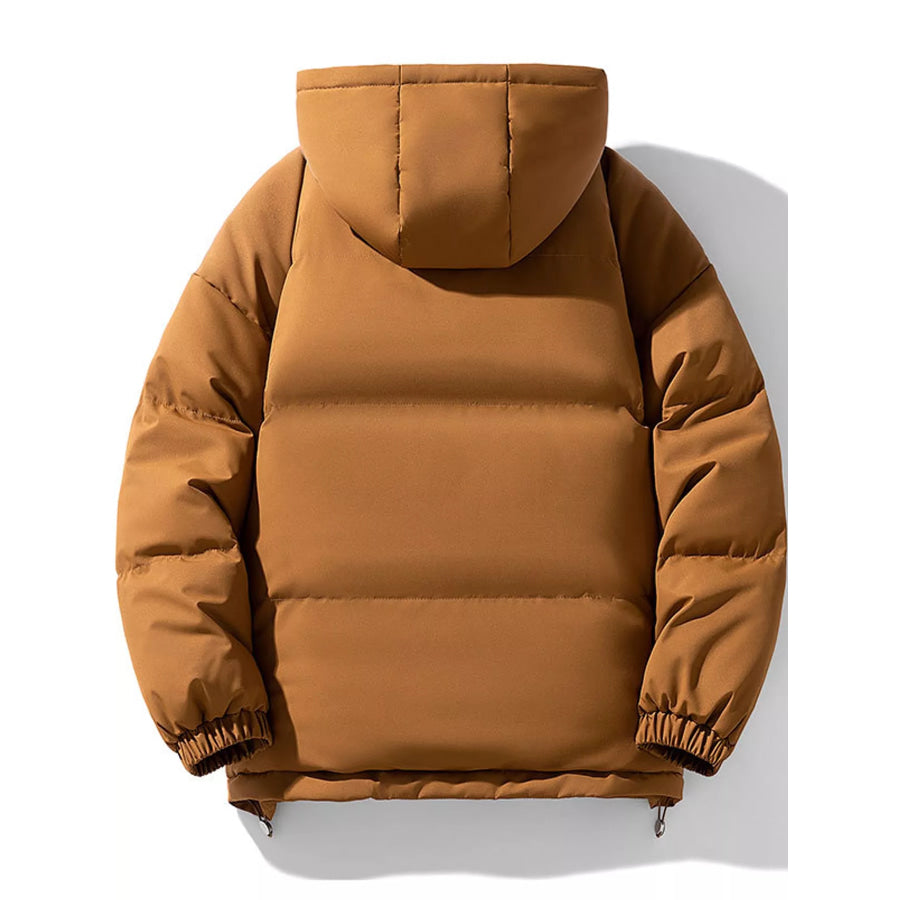 Men’s Plus Size Hooded Puffer Coat with Zipper and Elastic Cuffs Apparel Accessories