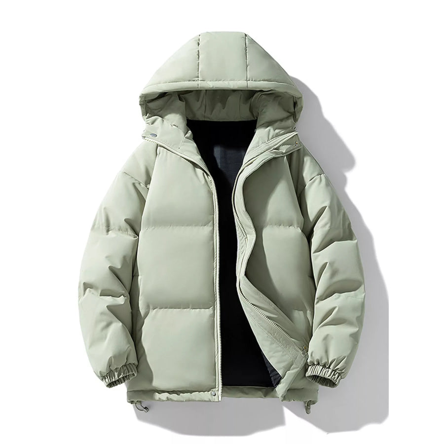 Men’s Plus Size Hooded Puffer Coat with Zipper and Elastic Cuffs Apple Green-9989 / M Apparel Accessories