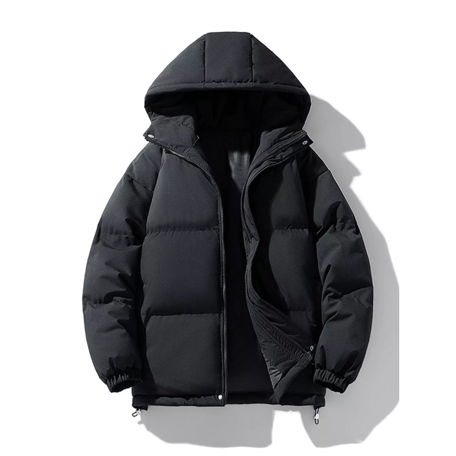Men’s Plus Size Hooded Puffer Coat with Zipper and Elastic Cuffs Black-9989 / M Apparel Accessories